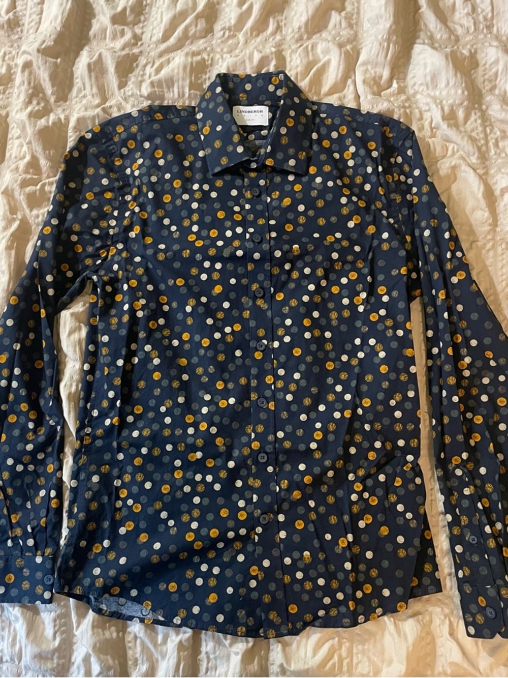 Men's Navy Dot Print Button-Up Shirt